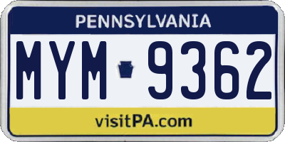 PA license plate MYM9362