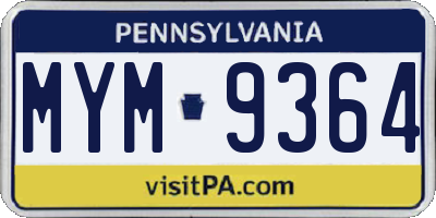 PA license plate MYM9364