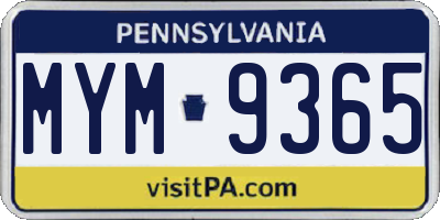 PA license plate MYM9365