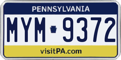 PA license plate MYM9372