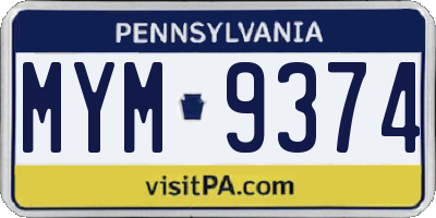 PA license plate MYM9374