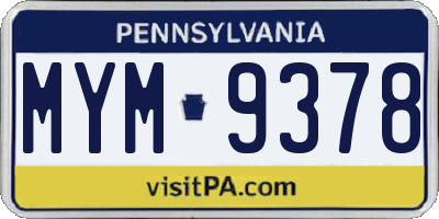 PA license plate MYM9378