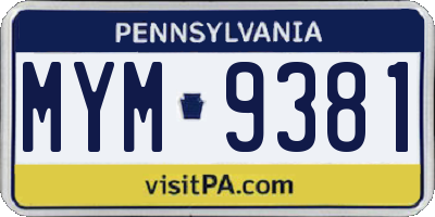 PA license plate MYM9381