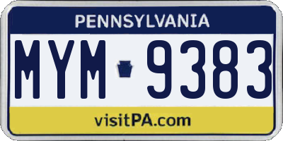 PA license plate MYM9383