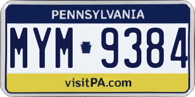 PA license plate MYM9384