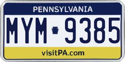 PA license plate MYM9385
