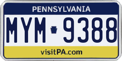 PA license plate MYM9388