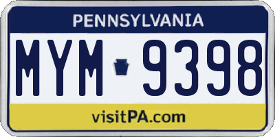 PA license plate MYM9398