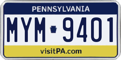 PA license plate MYM9401