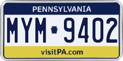 PA license plate MYM9402