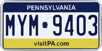 PA license plate MYM9403