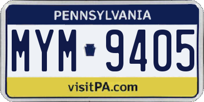 PA license plate MYM9405