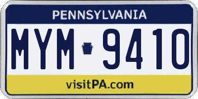 PA license plate MYM9410