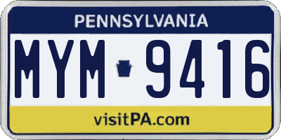 PA license plate MYM9416