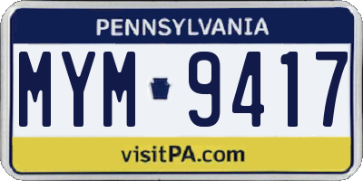 PA license plate MYM9417