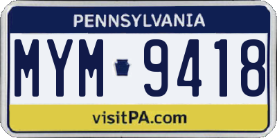 PA license plate MYM9418