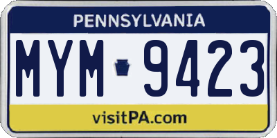 PA license plate MYM9423