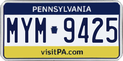PA license plate MYM9425