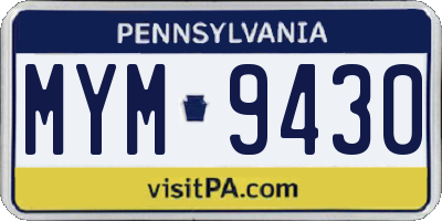 PA license plate MYM9430