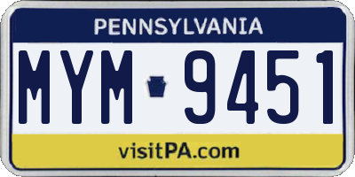 PA license plate MYM9451