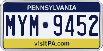 PA license plate MYM9452
