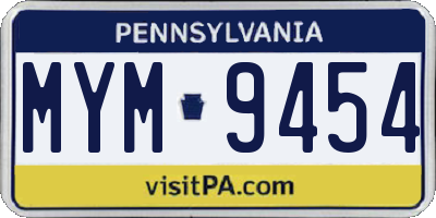 PA license plate MYM9454