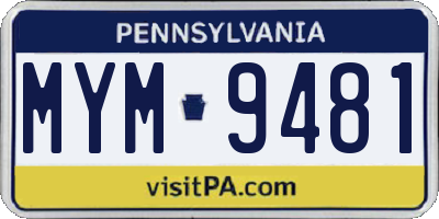 PA license plate MYM9481