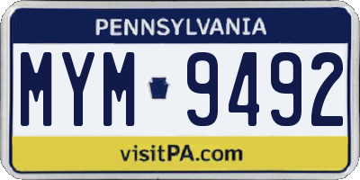 PA license plate MYM9492
