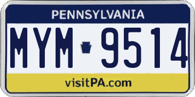 PA license plate MYM9514