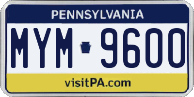 PA license plate MYM9600