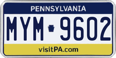 PA license plate MYM9602