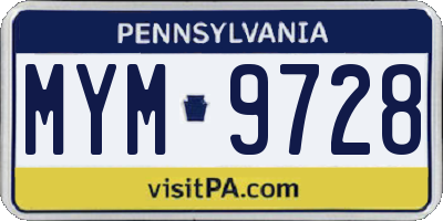 PA license plate MYM9728