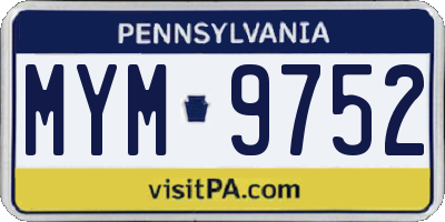 PA license plate MYM9752