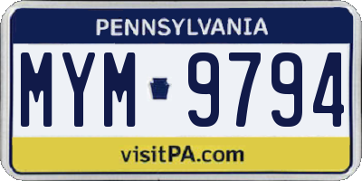PA license plate MYM9794