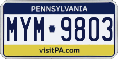 PA license plate MYM9803