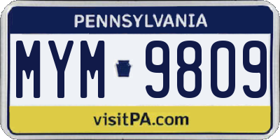 PA license plate MYM9809