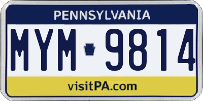 PA license plate MYM9814