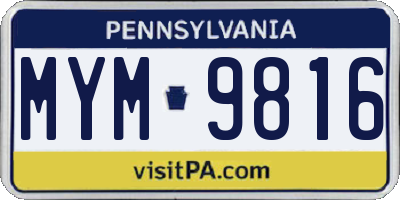 PA license plate MYM9816