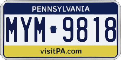 PA license plate MYM9818