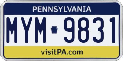 PA license plate MYM9831