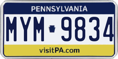 PA license plate MYM9834