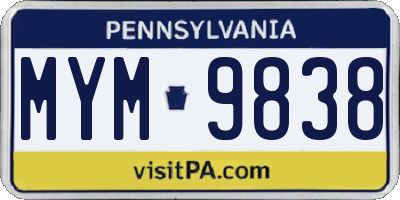 PA license plate MYM9838