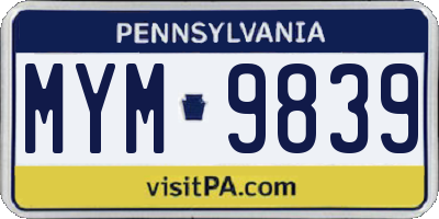 PA license plate MYM9839
