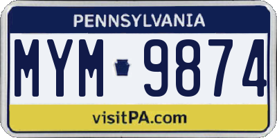 PA license plate MYM9874