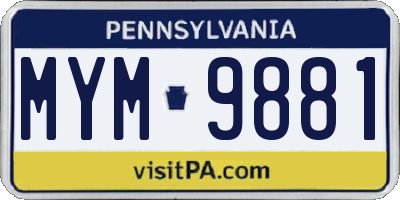 PA license plate MYM9881