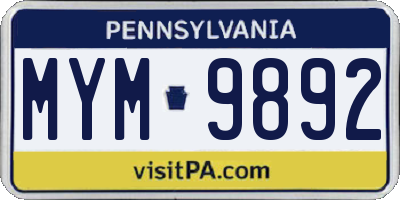 PA license plate MYM9892