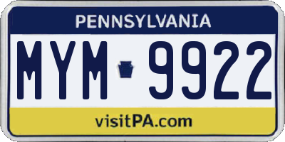 PA license plate MYM9922
