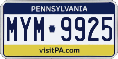 PA license plate MYM9925