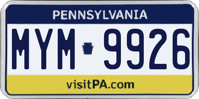 PA license plate MYM9926