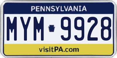 PA license plate MYM9928